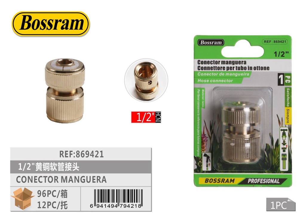 Conector de manguera de latón 1/2" para riego y jardín