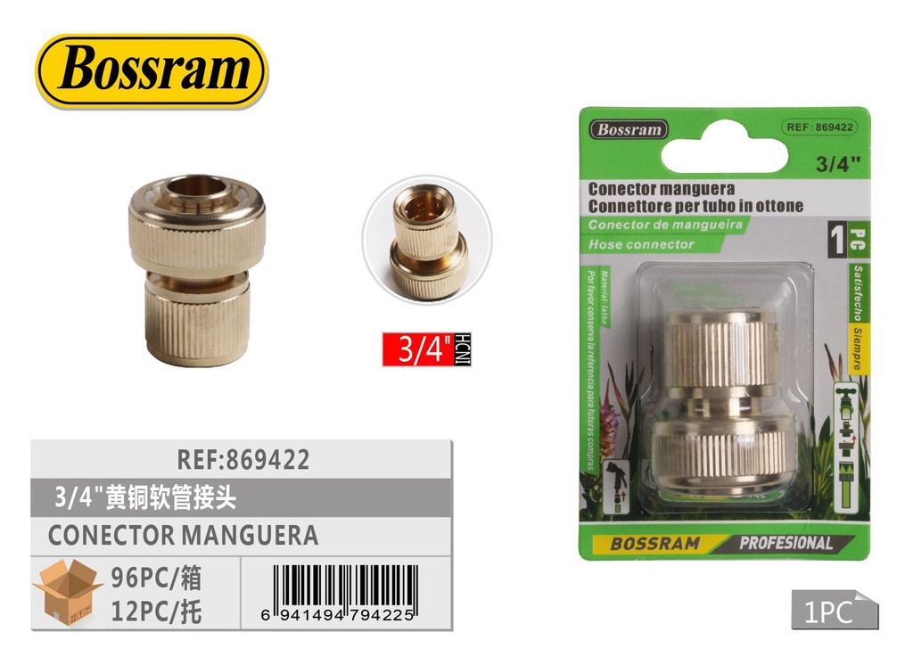 Conector de manguera de latón 3/4" para jardín