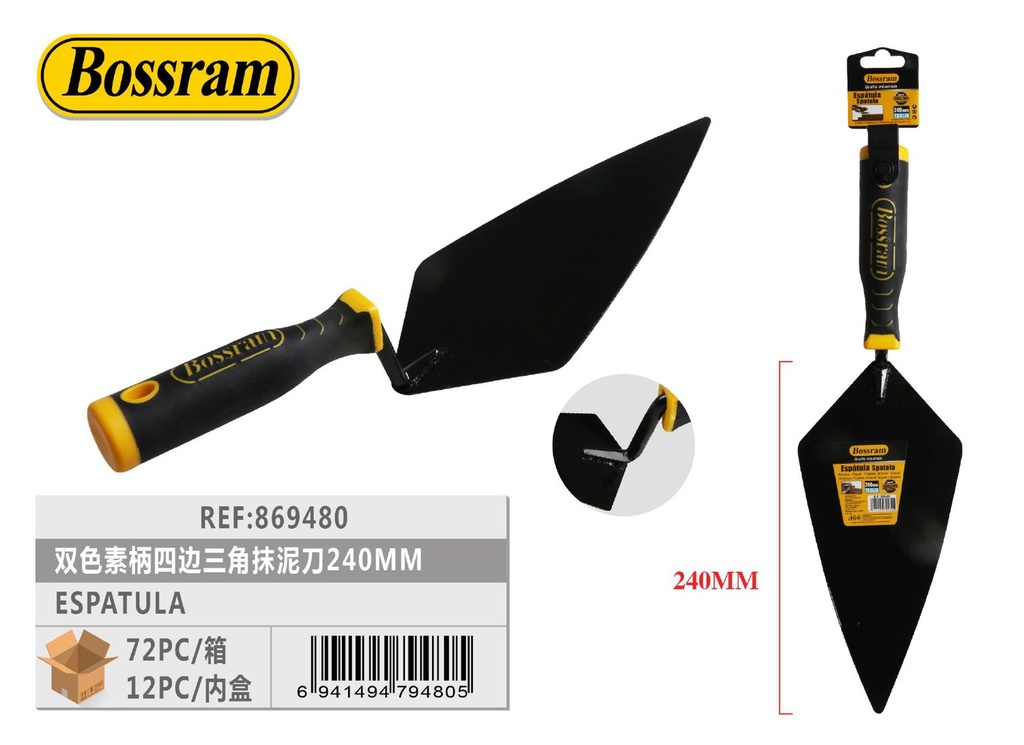 Espátula triangular para enlucido 240mm para trabajos de yeso