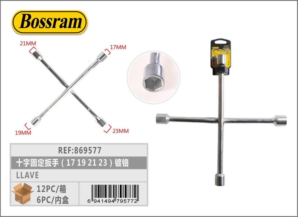 Llave cruz fija con adaptadores para coche