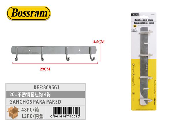 Ganchos para pared de acero inoxidable 4 ganchos