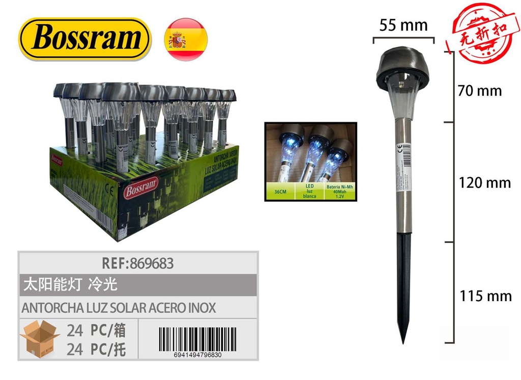 Antorcha solar de acero inoxidable