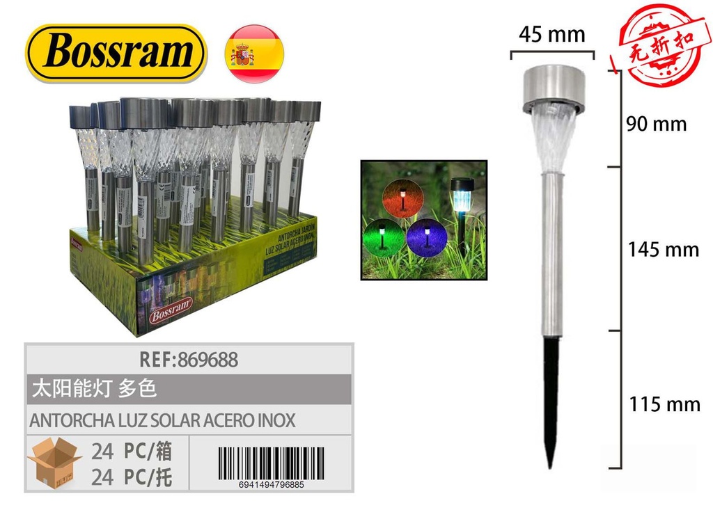 Antorcha de luz solar de acero inoxidable para jardín