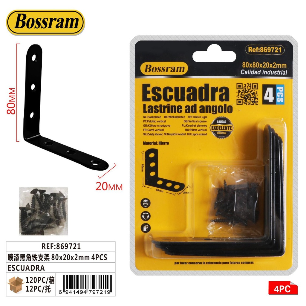 Escuadra metálica 80x20x2mm 4pcs