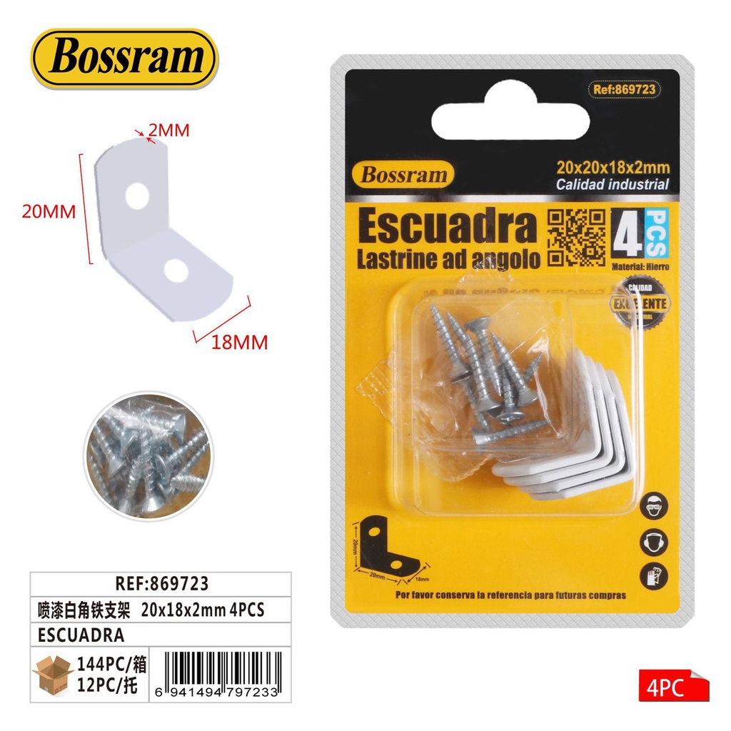 Escuadra de soporte blanco 20x18x2mm 4 piezas