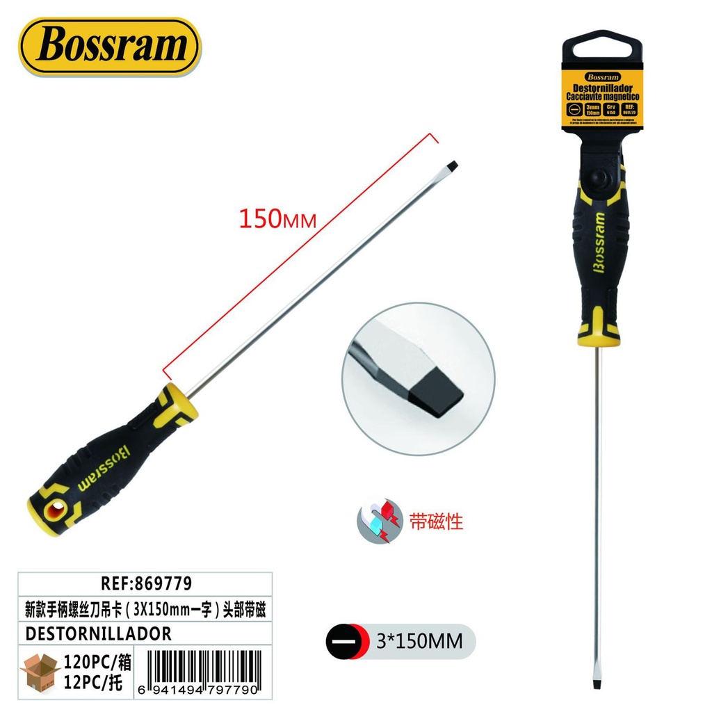 Destornillador con mango y punta magnética 3x150mm
