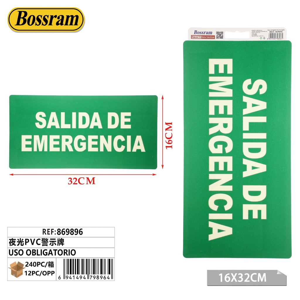 Placa de advertencia fosforescente 32x16cm uso obligatorio