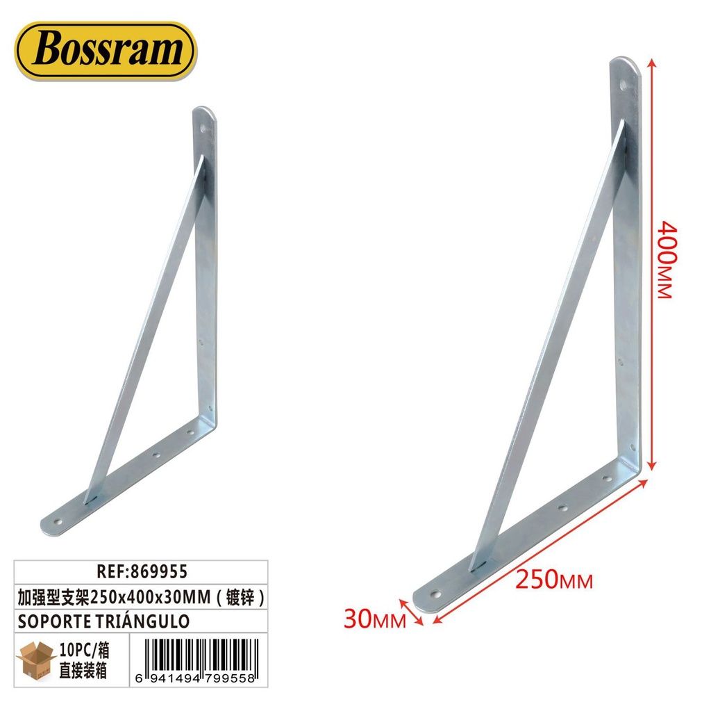 Soporte triángulo reforzado 250x400x30mm zincado