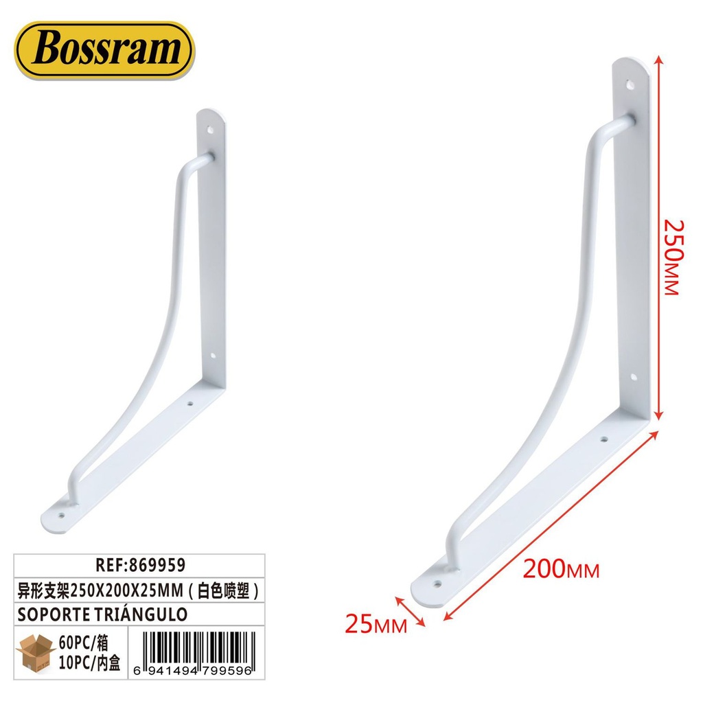 Soporte triangular 250x200x25mm blanco para fijación