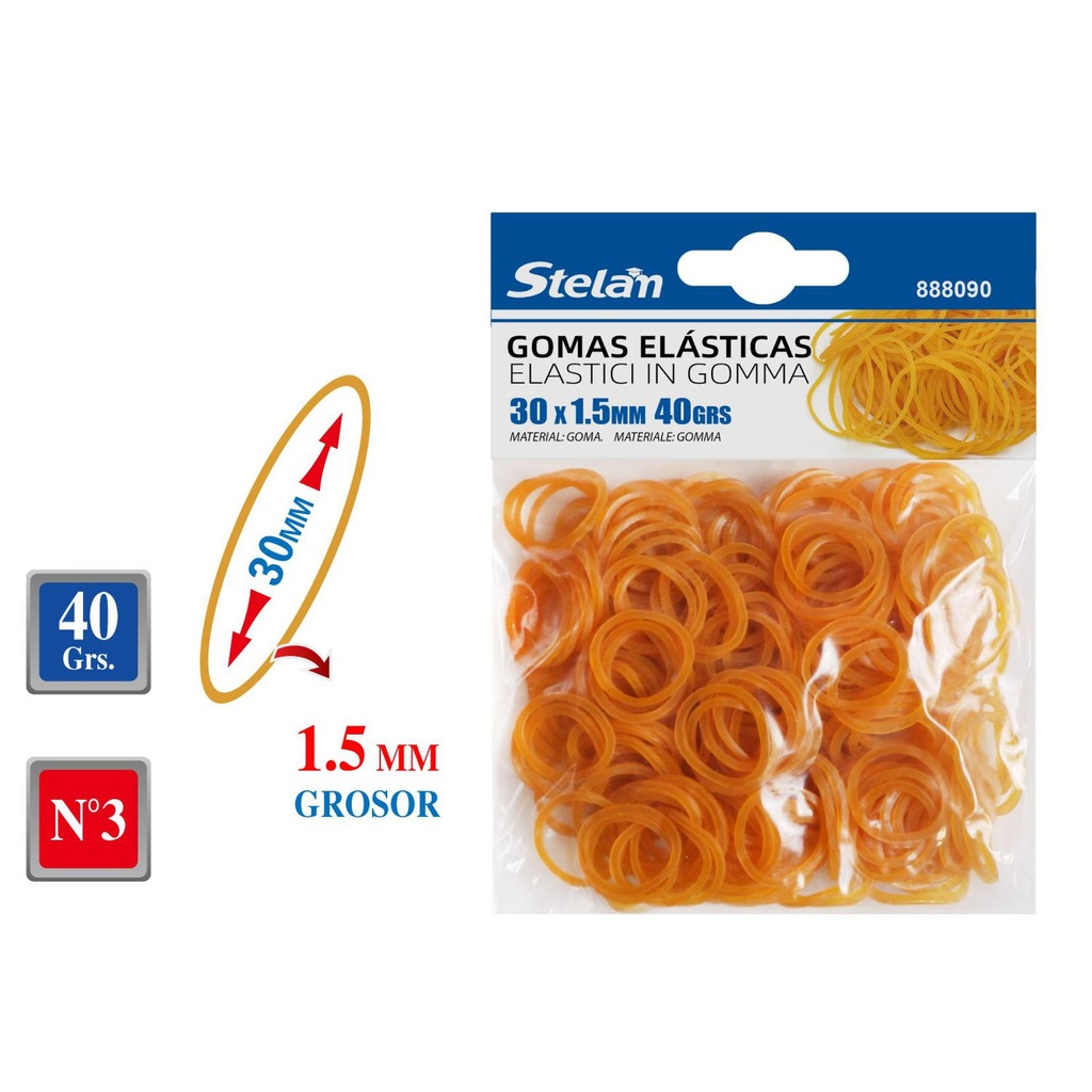 Gomas elásticas amarillas 40g para oficina y escolar