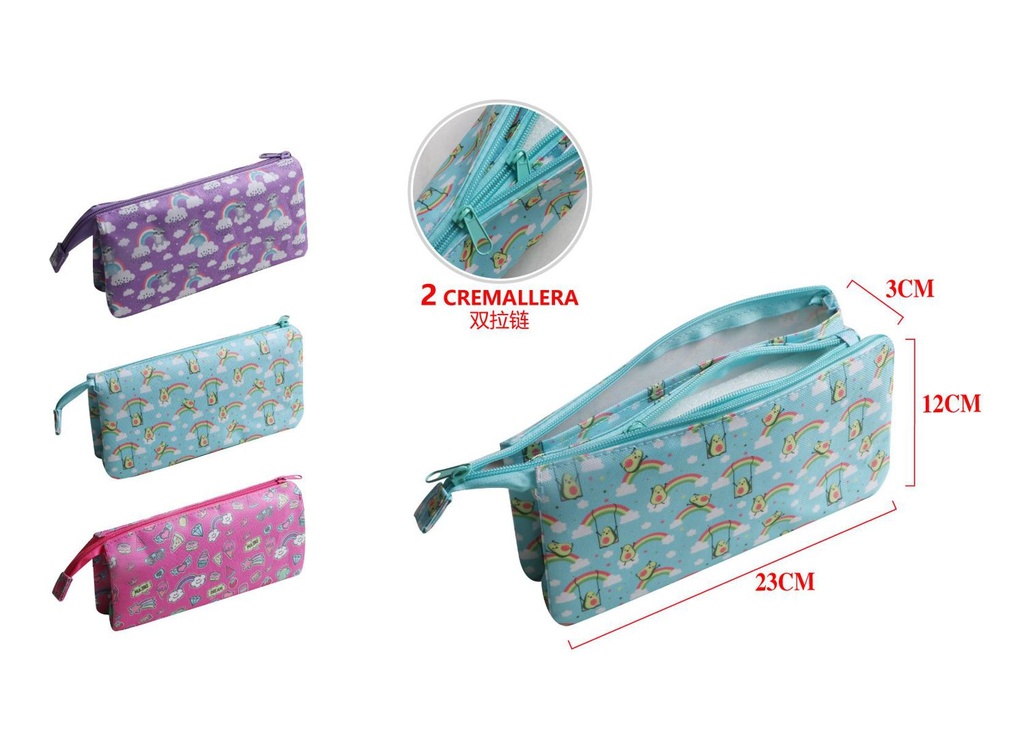 Estuche con 2 cremalleras para material escolar