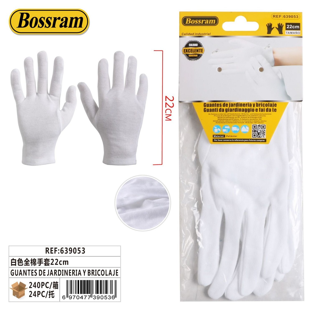 Guantes de jardinería y bricolaje 22cm blancos para protección