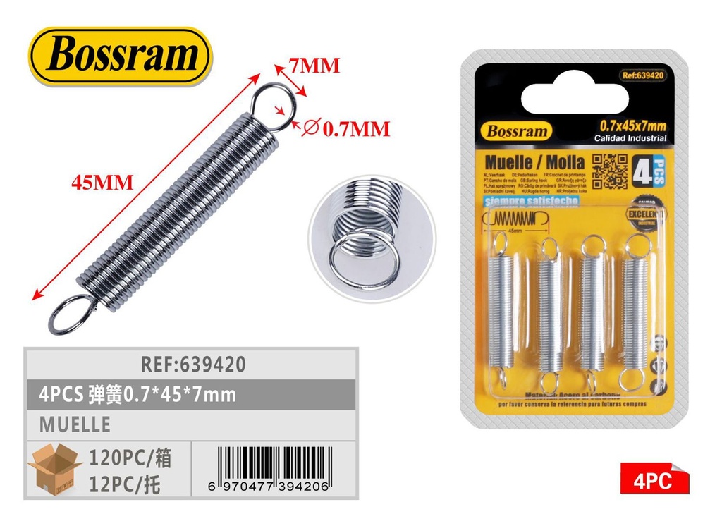 Muelle 0.7x45x7mm 4pcs para mecanismos y reparaciones