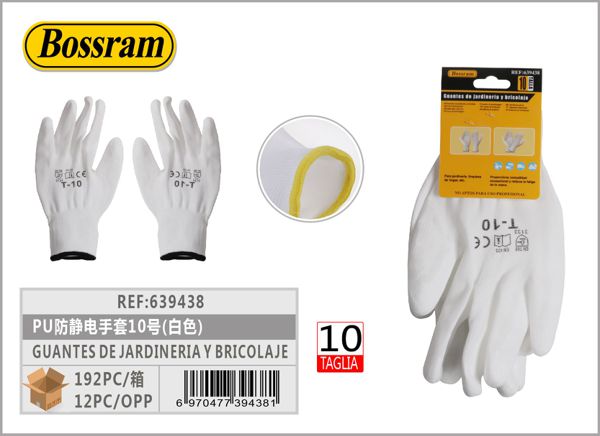 Guantes de jardinería y bricolaje tamaño 10 blanco