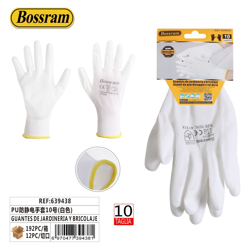 Guantes de jardinería y bricolaje tamaño 10 blanco