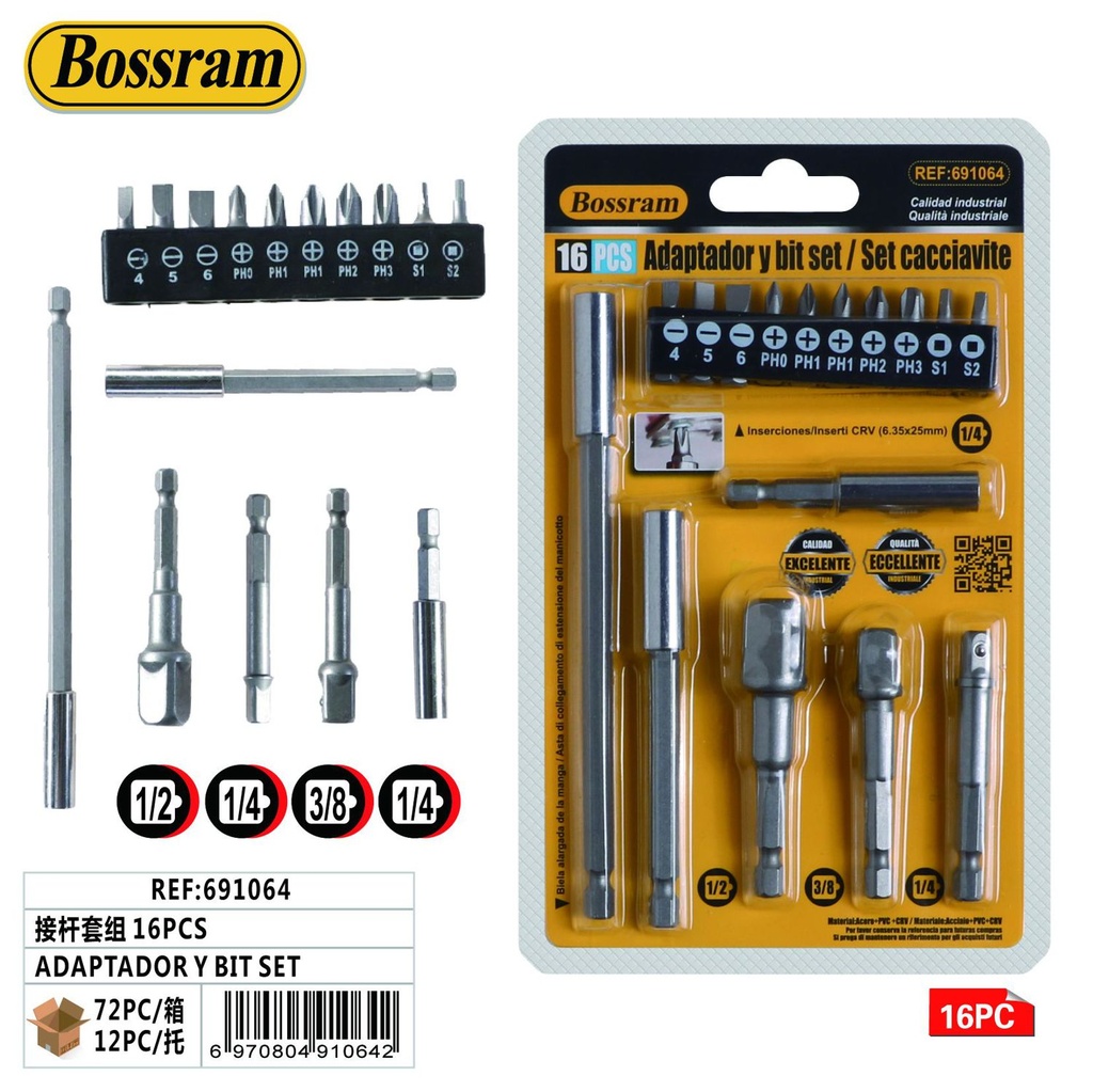 Adaptador y set de puntas de destornillador 16pcs para herramientas