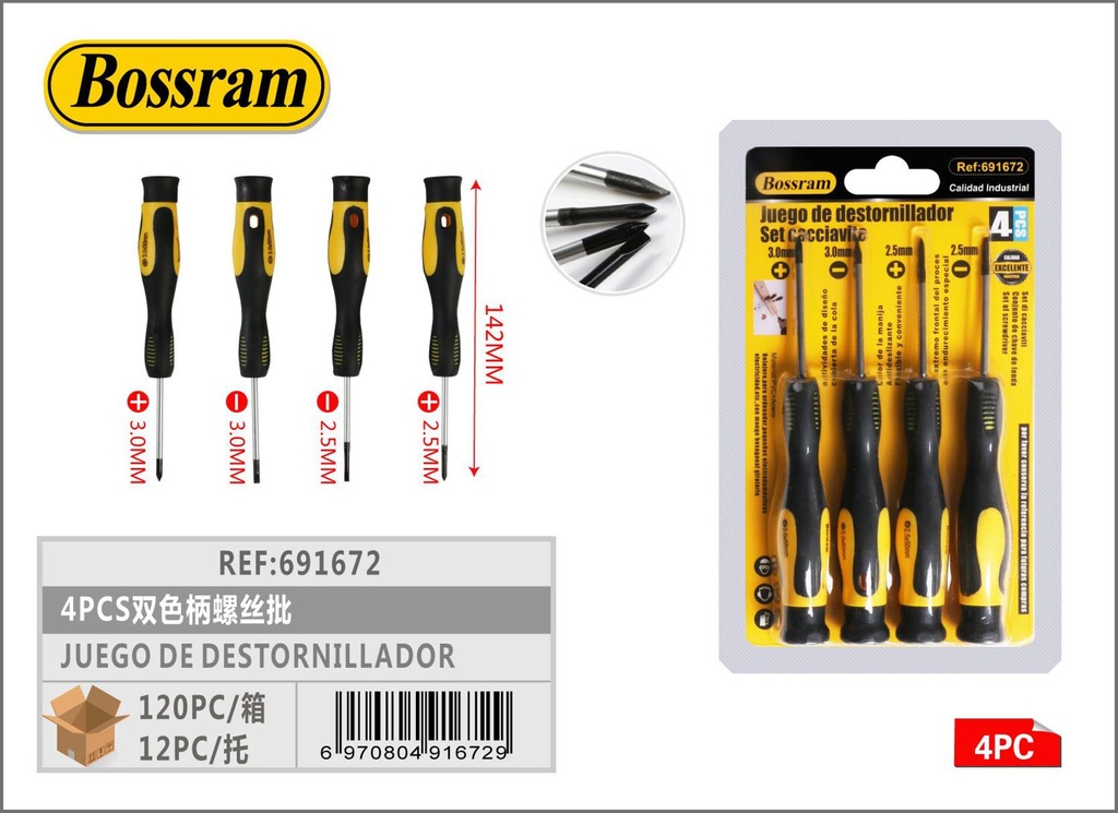 Set de destornilladores de precisión 2.5/3.0" +/- 4pcs para electrónica