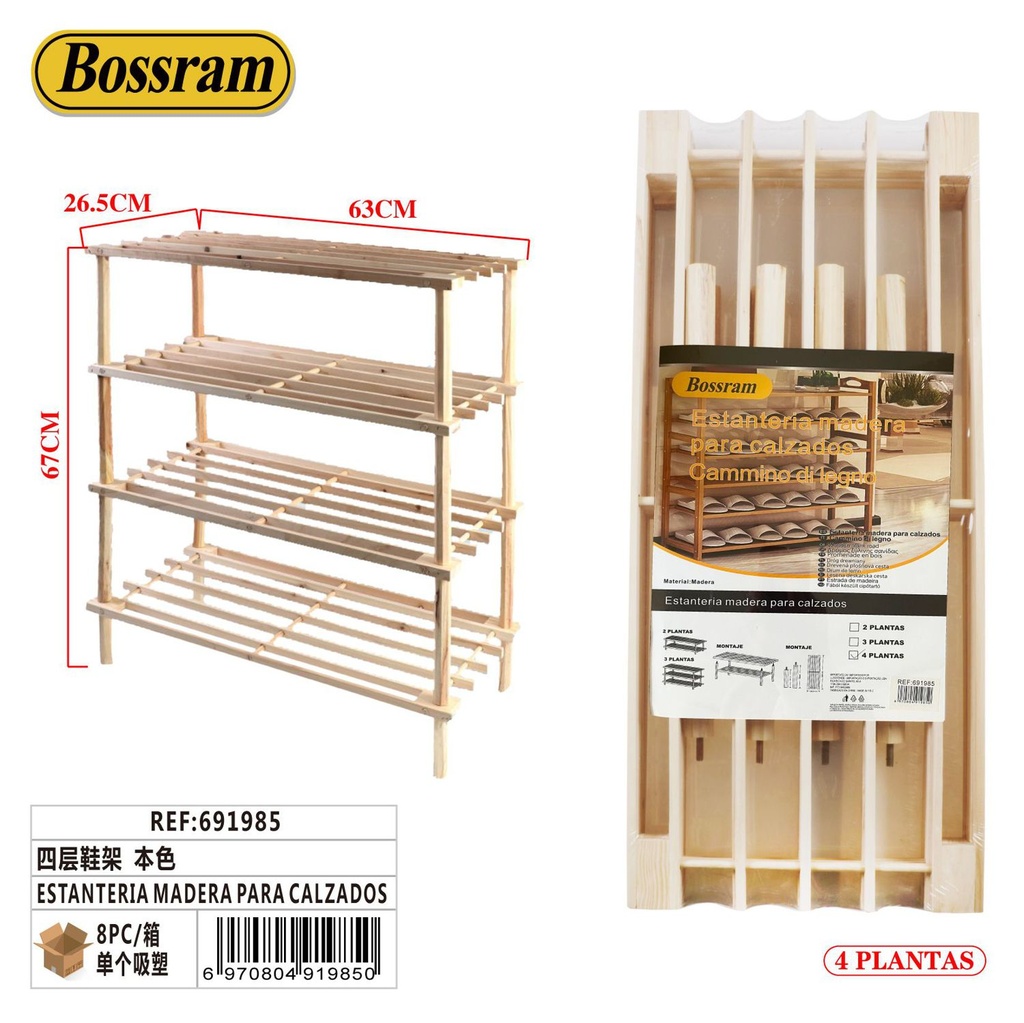 Estantería de madera para calzados 4 niveles 85cm almacenamiento hogar