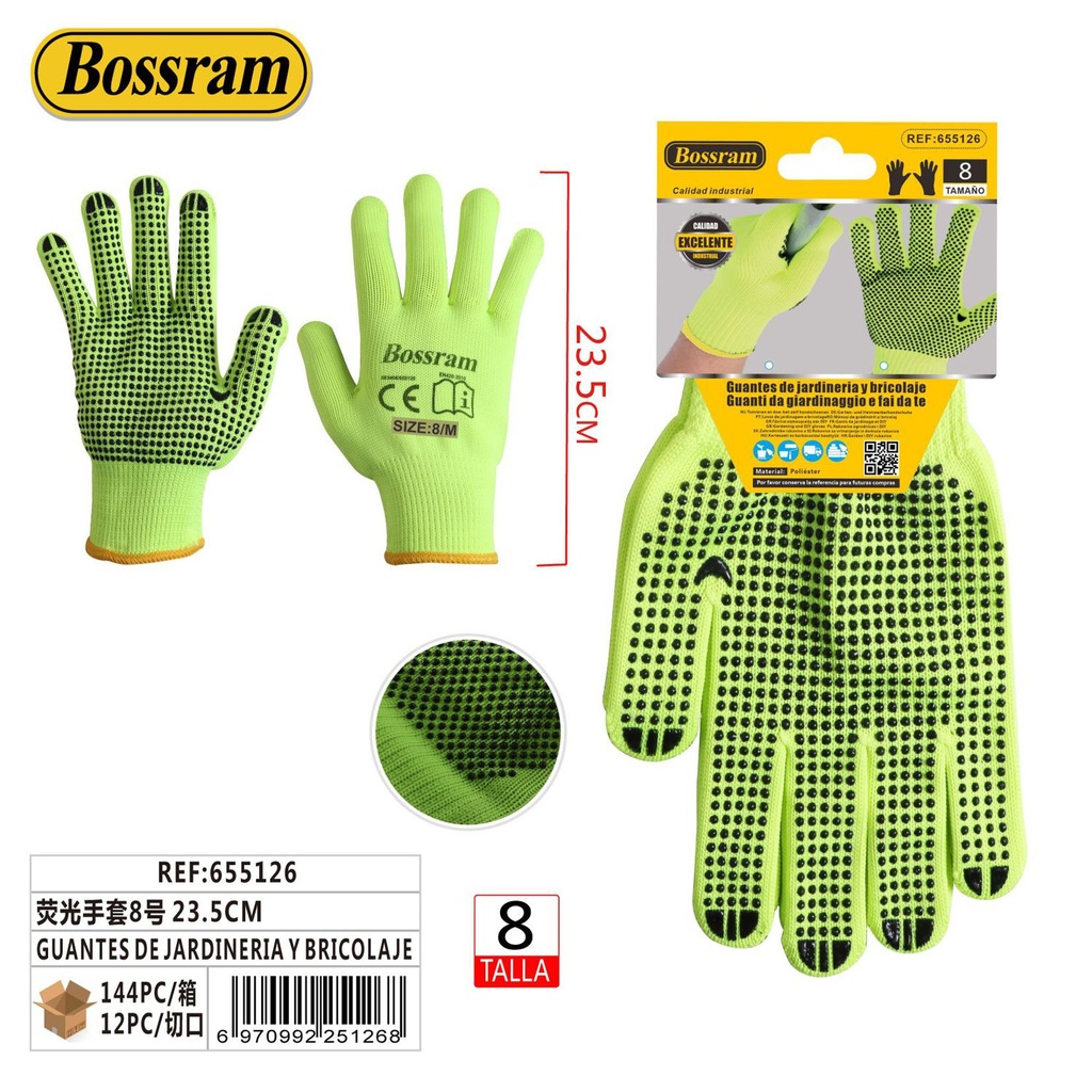 Guantes de jardinería y bricolaje fluorescentes talla 8