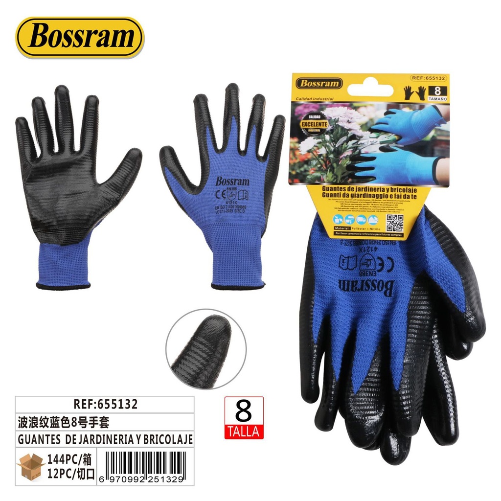 Guantes de jardinería y bricolaje ondulado azul talla 8