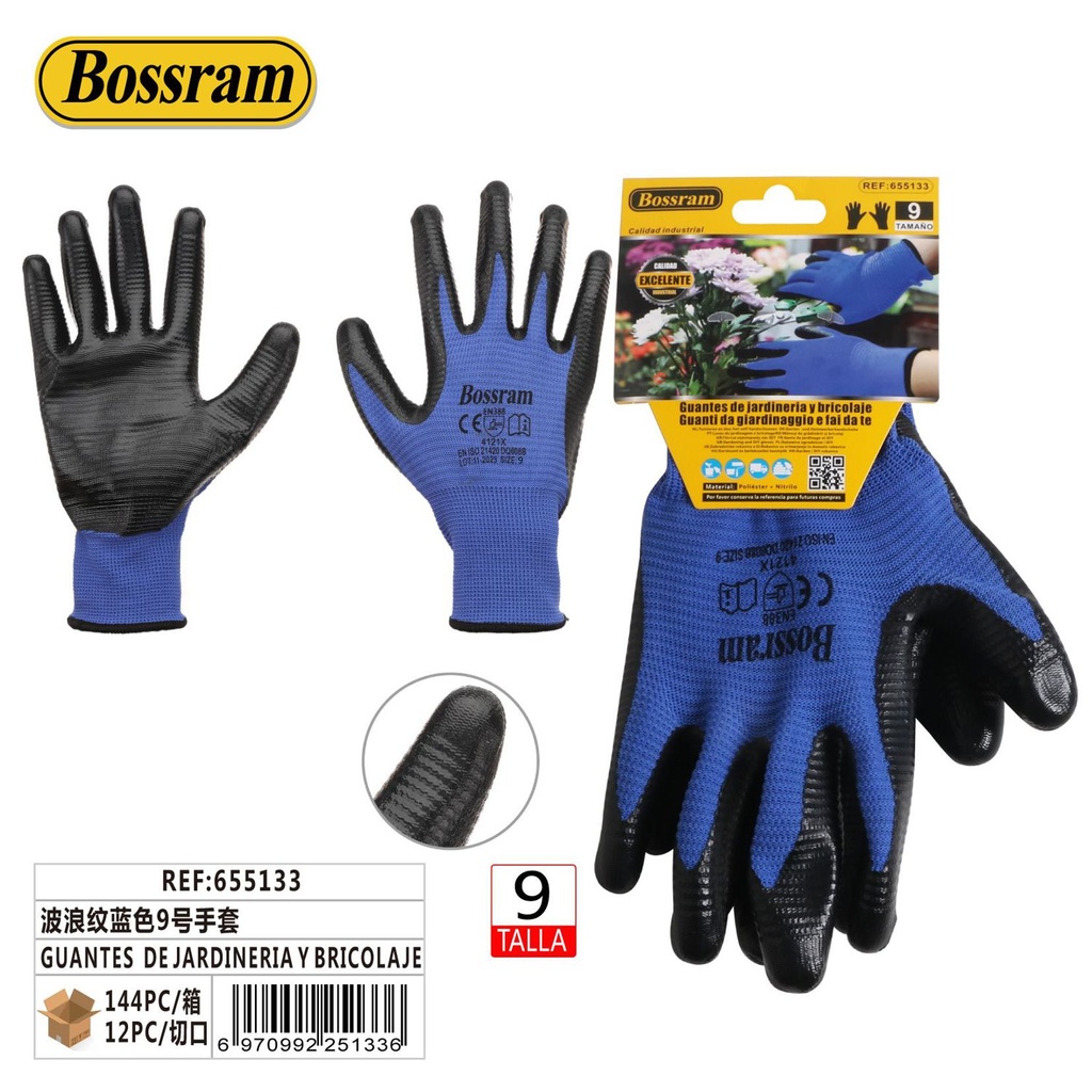 Guantes de jardinería y bricolaje con diseño ondulado azul talla 9