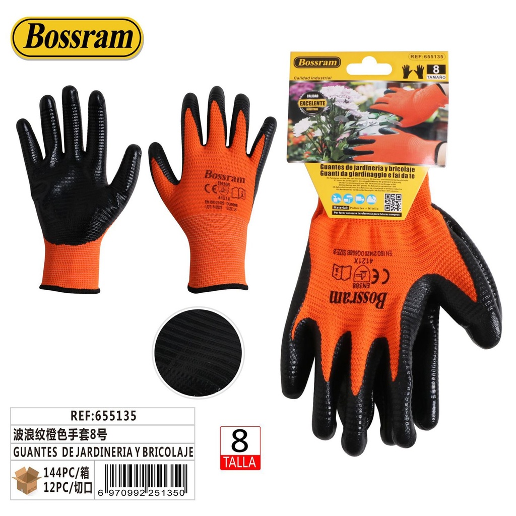 Guantes de jardinería y bricolaje naranjas talla 8