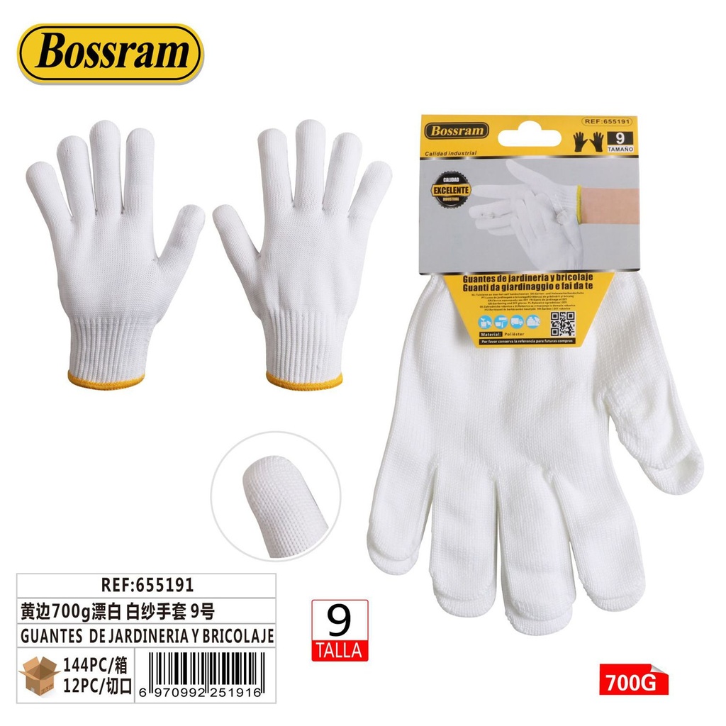 Guantes de jardinería y bricolaje 700g talla 9 para protección