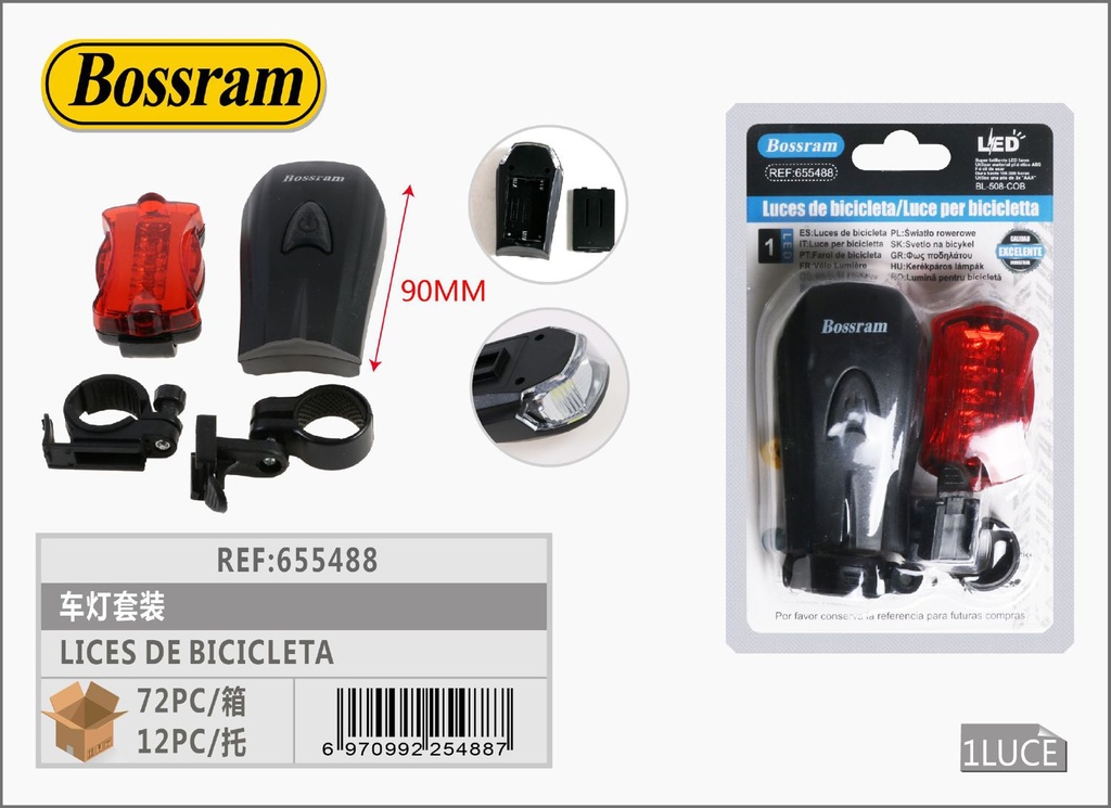 Luz de bicicleta 9cm BL-508-COB para seguridad