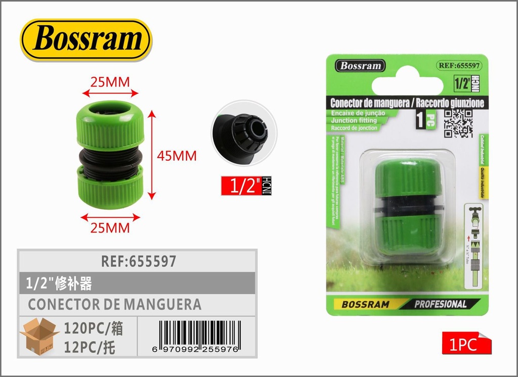 Conector de manguera 1/2" reparador para jardín