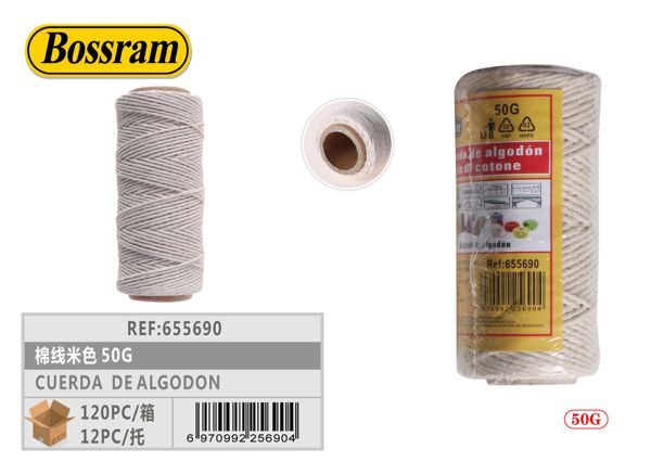 Cuerda de algodón beige 50g para proyectos de bricolaje