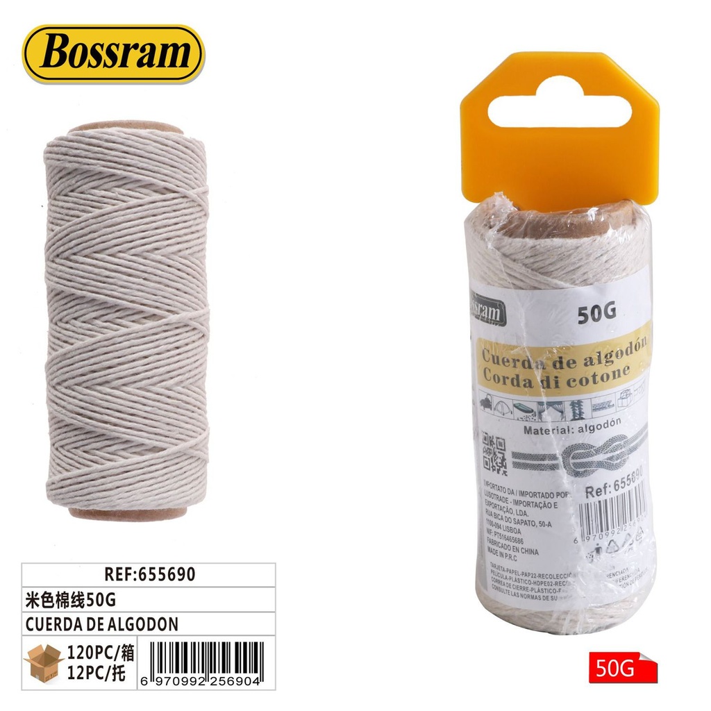 Cuerda de algodón beige 50g para proyectos de bricolaje