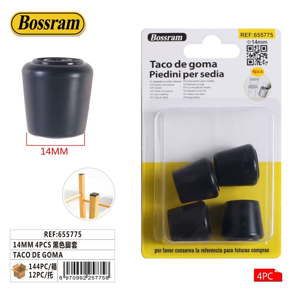 Taco de goma 14mm 4pcs para protección de muebles