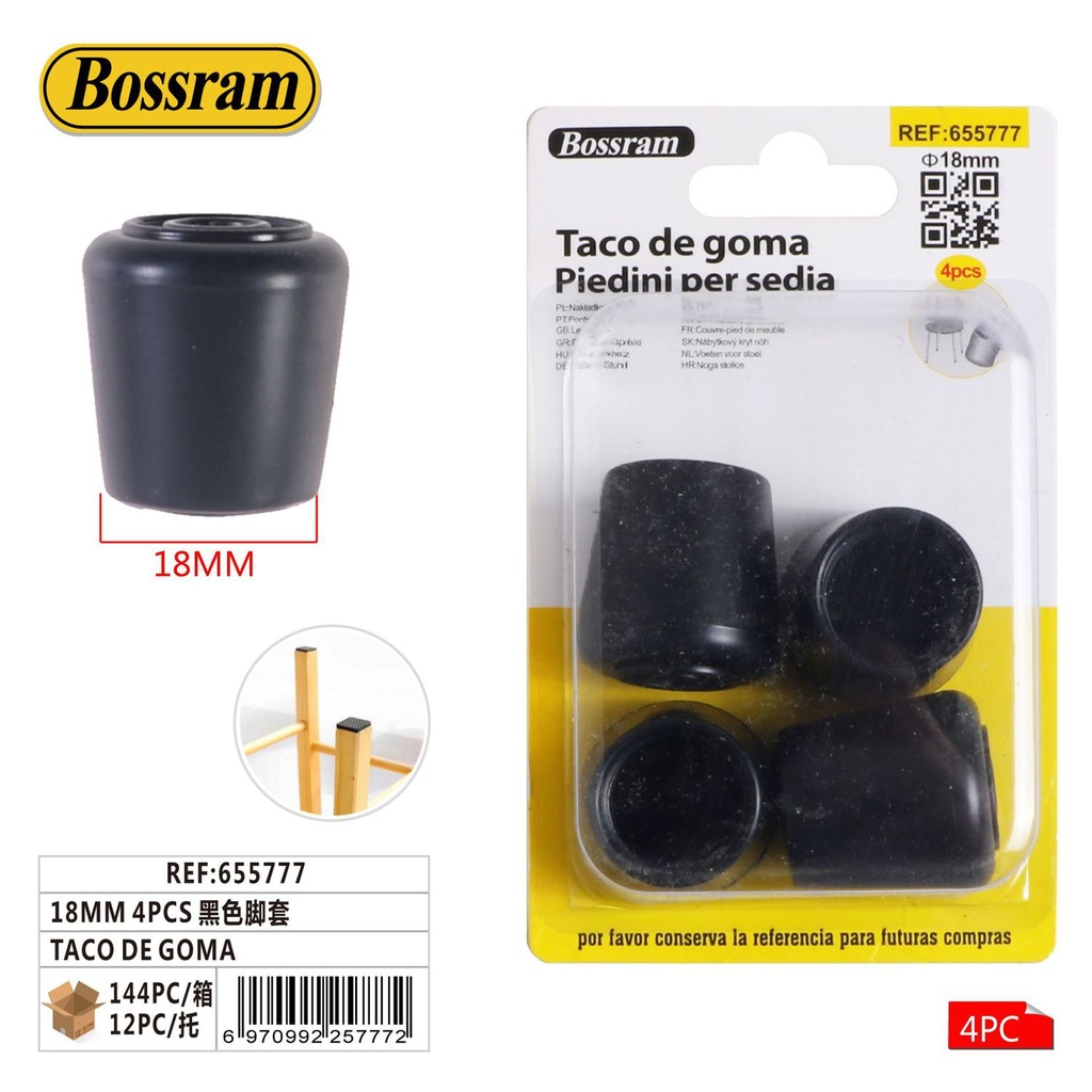 Protector de goma para muebles 18mm 4pcs en negro