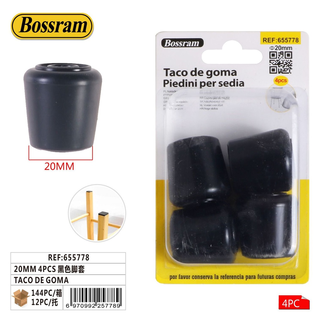 Taco de goma negro 20mm 4pcs para muebles