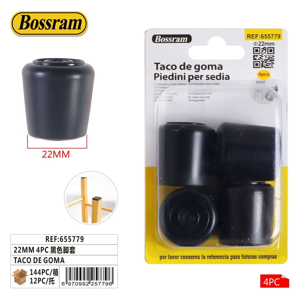 Taco de goma 22mm 4pc negro