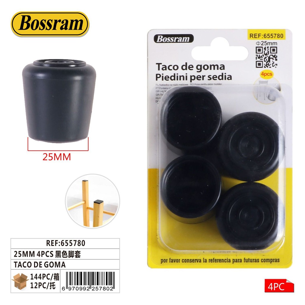 Taco de goma negro 25mm 4pcs para protección de muebles