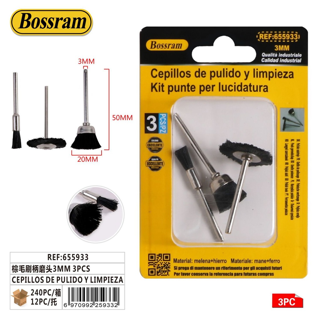 Cepillos de pulido y limpieza 3mm 3pcs para taladro