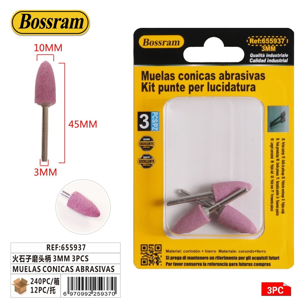 Muelas cónicas abrasivas 3mm 3pcs para taladro y lijado