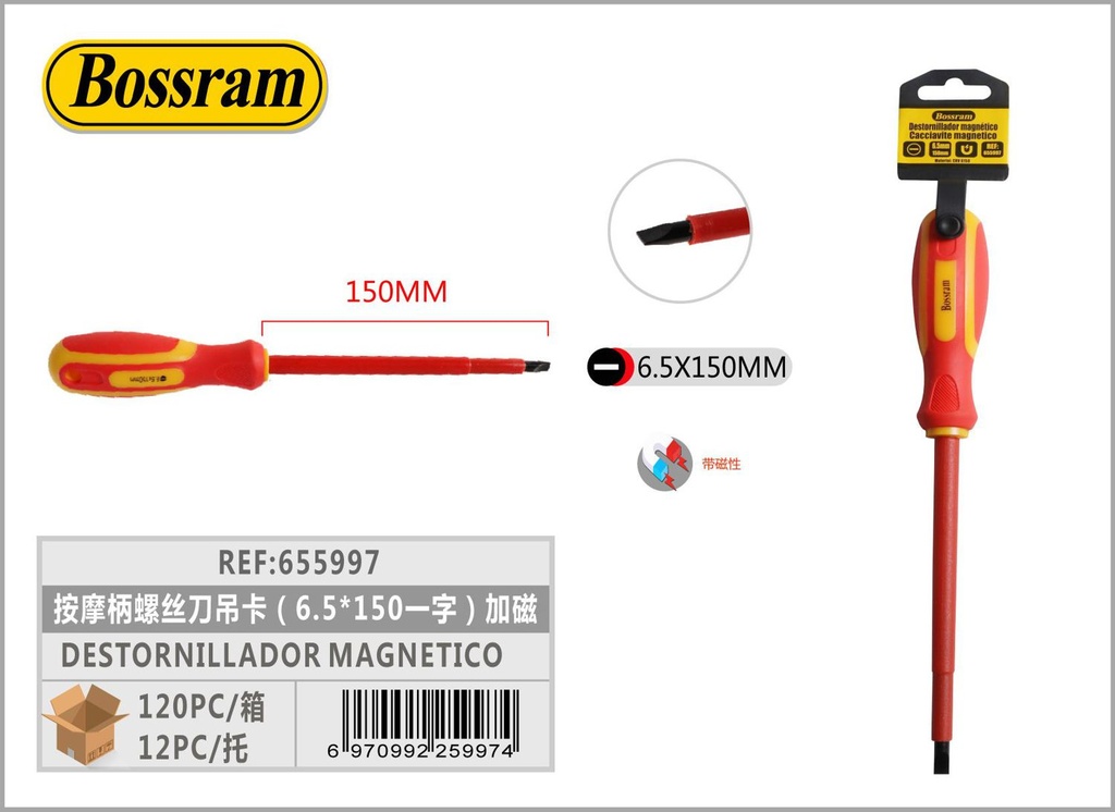 Destornillador magnético aislado 6.5x150mm para trabajos eléctricos