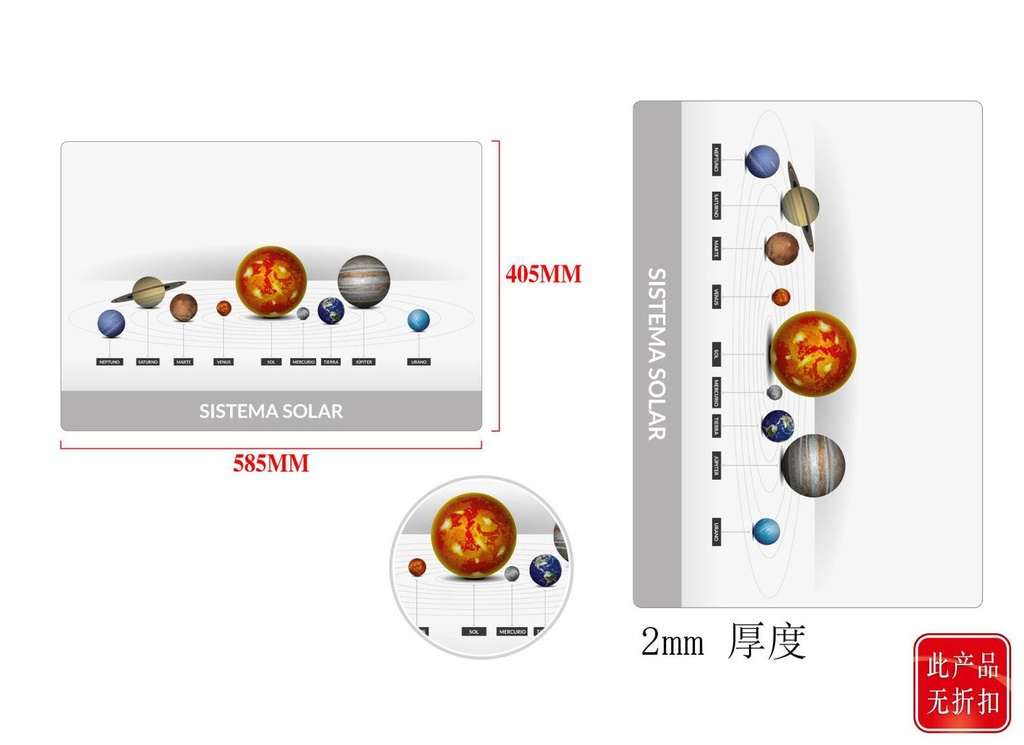 Vade de mesa del sistema solar 585x405mm para escritorio