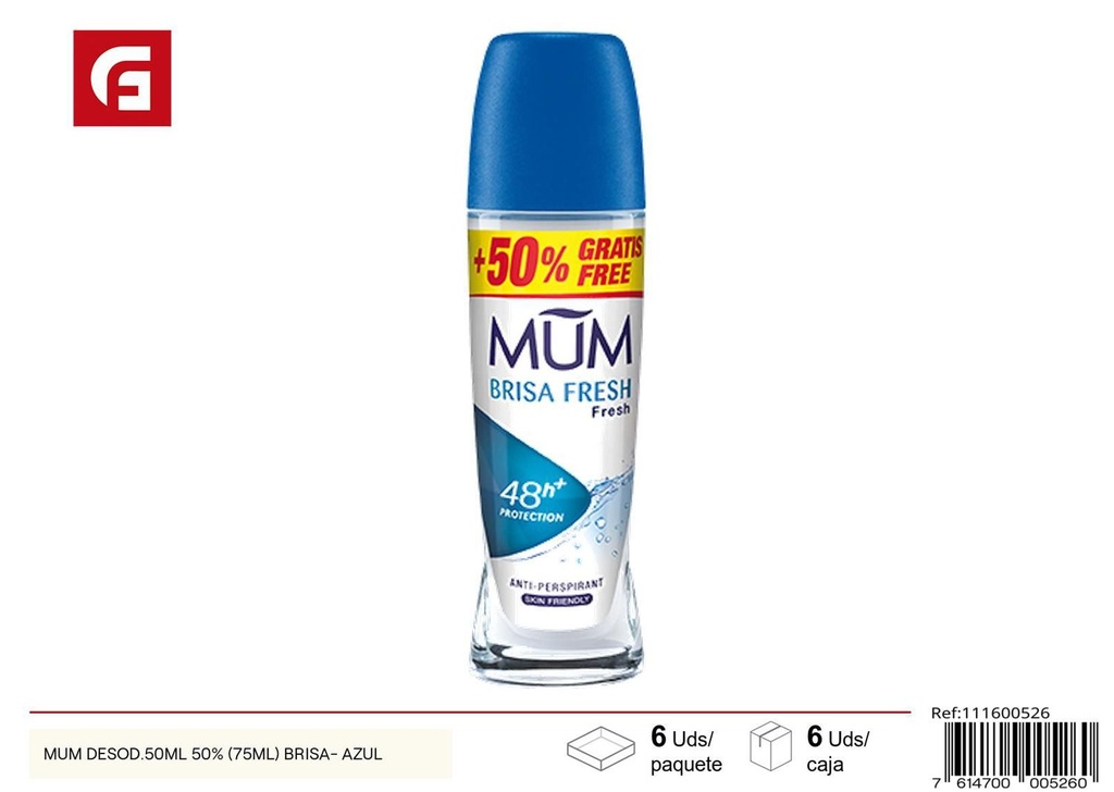 Desodorante MUM brisa azul 50ml+50% (75ml) para cuidado personal