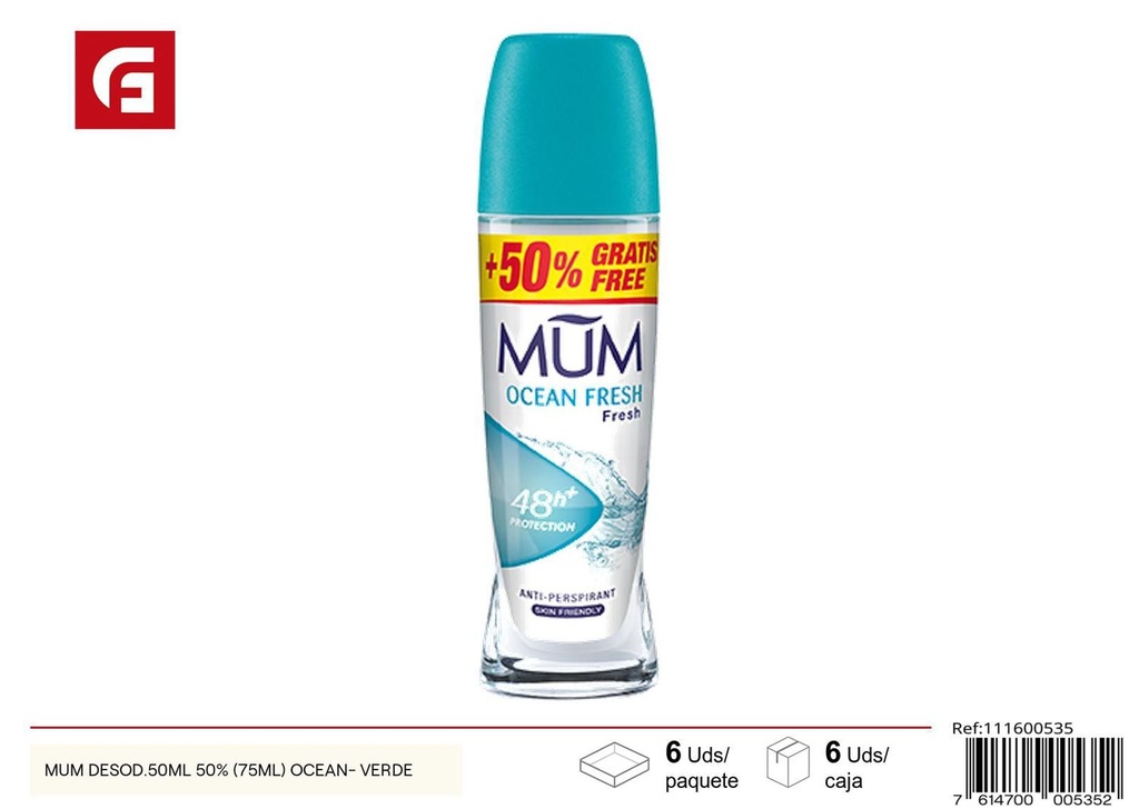 Desodorante Mum 50ml + 50% (75ml) Ocean verde