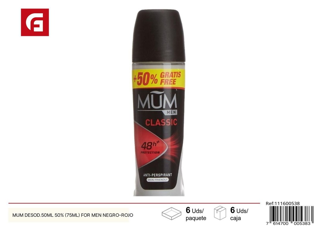 Desodorante MUM 50ml + 50% (75ml) para hombres