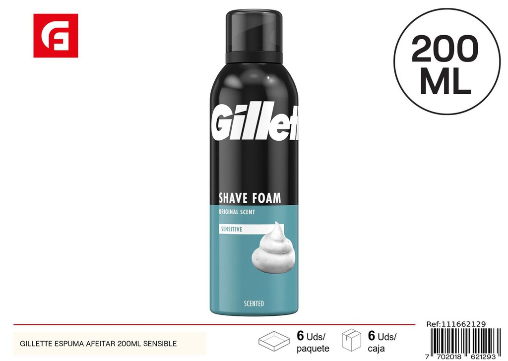 Espuma de afeitar Gillette sensible 200ml para cuidado personal