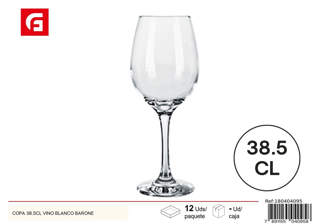 Copa de vino blanco de vidrio Barone 38.5cl para bebidas y eventos