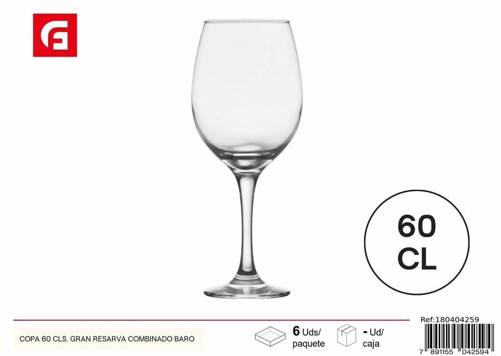 Copa de vidrio Gran Reserva 60cl para vinos y combinados