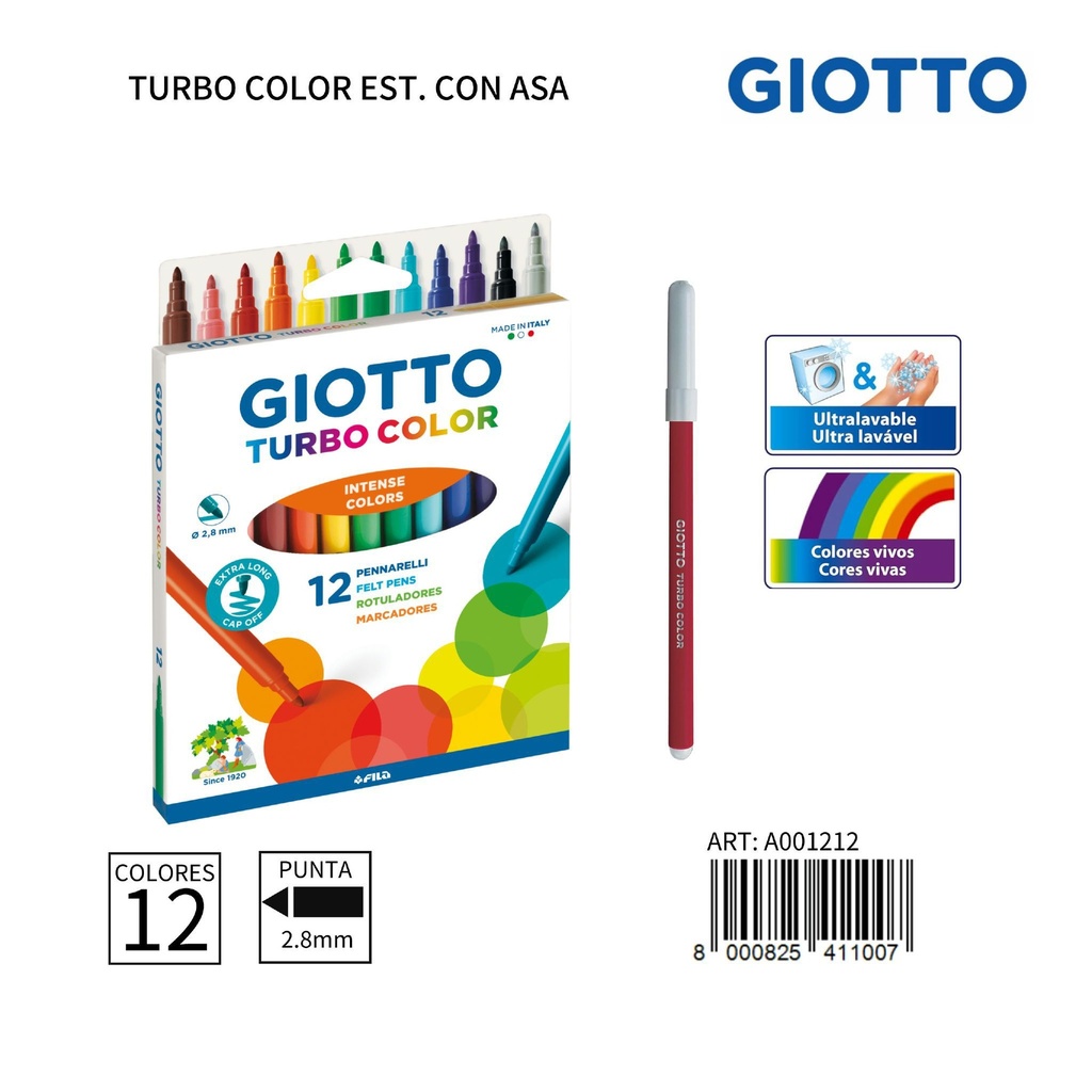 Giotto Turbo Color Est. Con Asa 12 Uds. - Material escolar