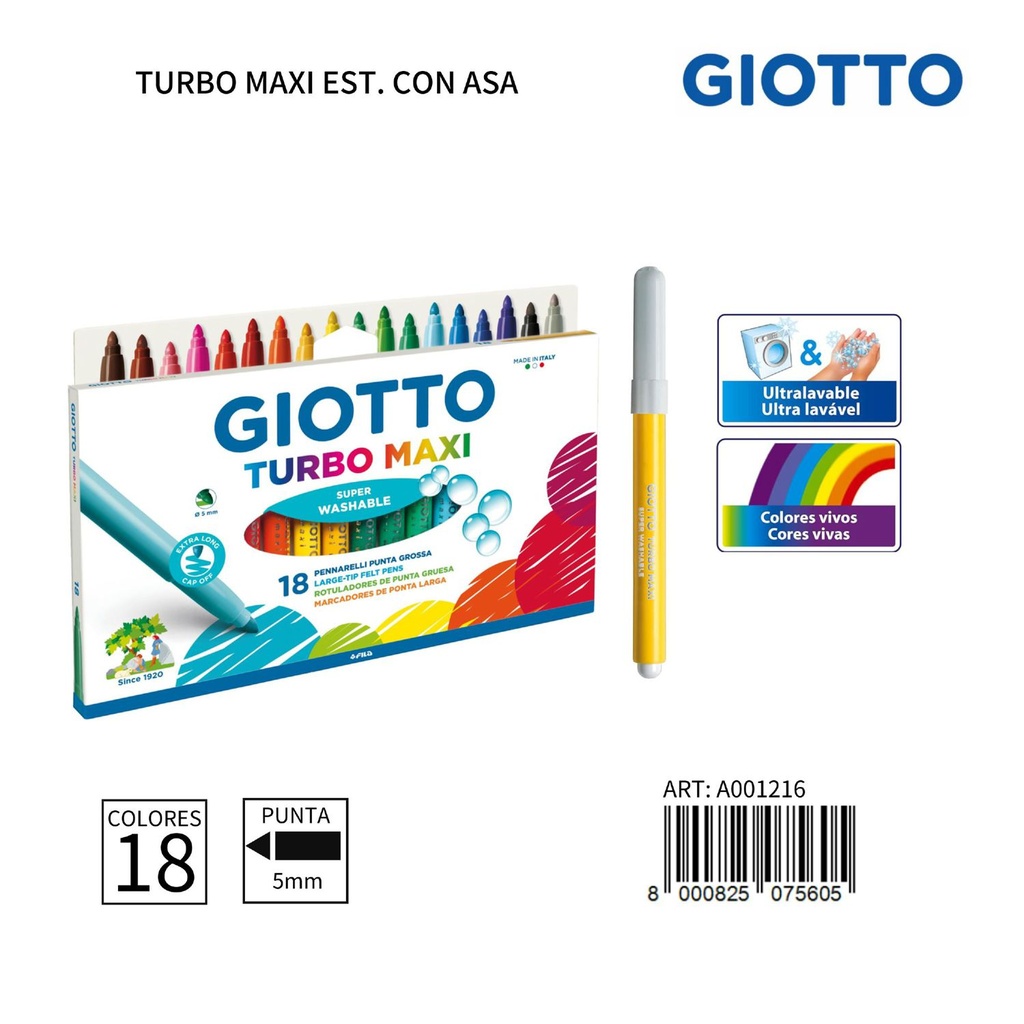 Rotuladores Giotto Turbo Maxi lavables 5mm 18 uds