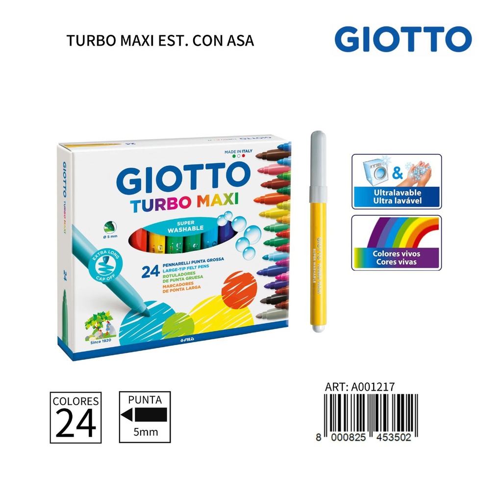 Rotuladores acuarelables Giotto Turbo Maxi 5mm (24 unidades) para escritura y arte