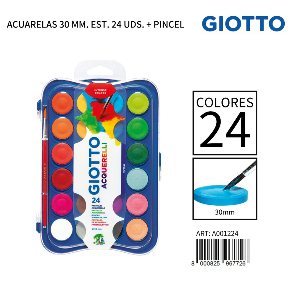 Giotto acuarelas 30mm 24 uds con pincel útiles de dibujo